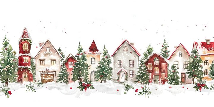 A watercolor of a christmas village, 