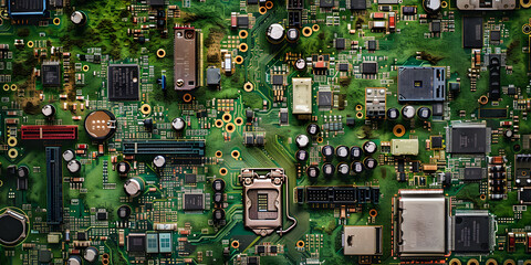 Placa-mãe de computador com circuitos e conexões