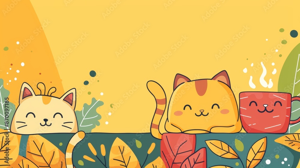 Canvas Prints Yellow Background with Adorable Cartoon Illustrations