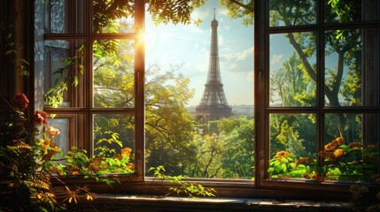 Windows View of Eiffel Tower of Paris 