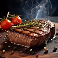 Grilled steak photoshoot with a smoky backdrop.