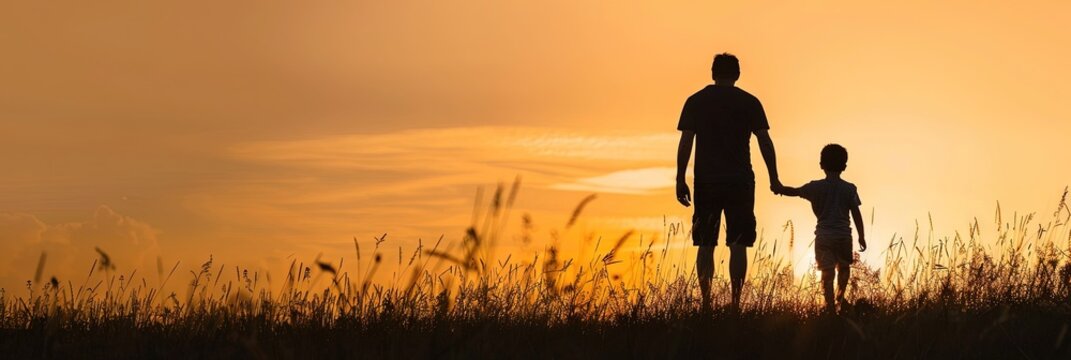 father's day, concept with dad and child walking outdoors