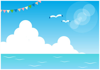かもめと雲の青空海背景15