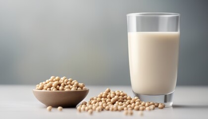 Glass of Soy milk with soybeans in bag
