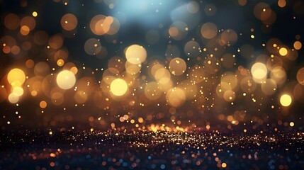 Obraz premium Dark brown background, digital signature with particles, sparkling waves, curtains and areas with deep depths. The particles are golden light lines.