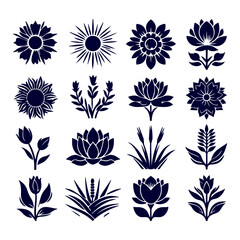 Creative Set Of A Flower Outline Design.