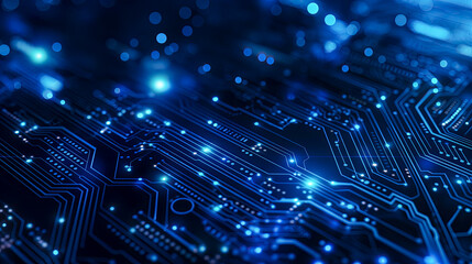 Abstract blue circuit board background illustration with technology and digital connections concept, Abstract tech wallpaper for banner or web design.