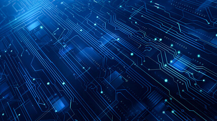 Fototapeta premium Abstract blue circuit board background illustration with technology and digital connections concept, Abstract tech wallpaper for banner or web design.