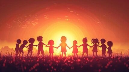 Fototapeta premium Silhouette of Stick Characters Celebrating and Cheering