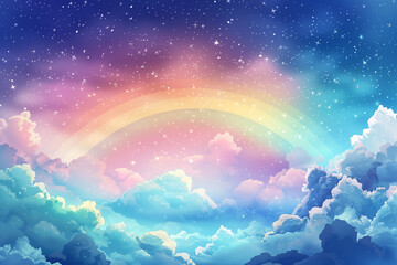 A pastel sky with clouds and stars