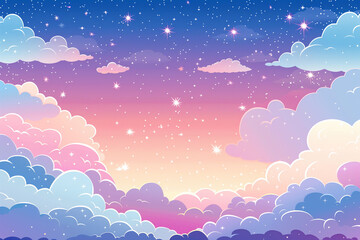 A pastel sky with clouds and stars