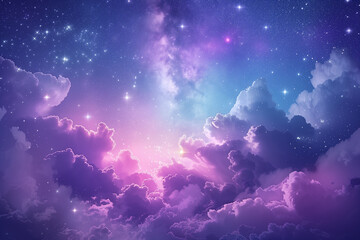 A pastel sky with clouds and stars