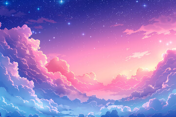 A pastel sky with clouds and stars