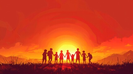 Fototapeta premium Silhouette of Stick Characters Celebrating and Cheering