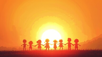Fototapeta premium Silhouette of Stick Characters Celebrating and Cheering