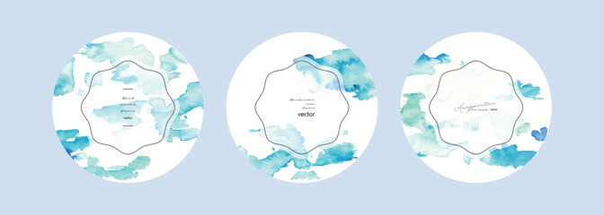 水彩画。水彩タッチの夏の雲イラスト。夏の爽やかなベクター背景。青空と雲の水彩イラスト。Watercolor painting. Summer clouds illustration with watercolor touch. Summer fresh vector background. Watercolor illustration of blue sky and clouds.