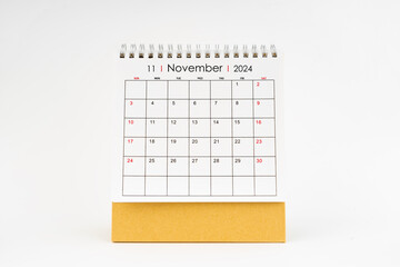 2024 November monthly desk calendar isolated on white.