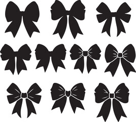 Ribbon Bow silhouette isolated on white background.