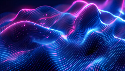 Fototapeta premium Abstract background with blue glowing neon lines and waves, hi-tech technology digital design for banner or poster. Abstract futuristic tech wallpaper, high speed concept. 