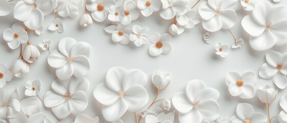 Elegant White Floral Background with Delicate Paper Flowers and Soft Lighting for Design and Decoration