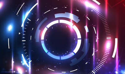 Futuristic circle portal, teleport, hologram, display, stage technology with light effect. Sci-fi digital hi-tech futuristic technology for showcase. Cyberpunk style. Digital HUD GUI UI. Tech Vector.