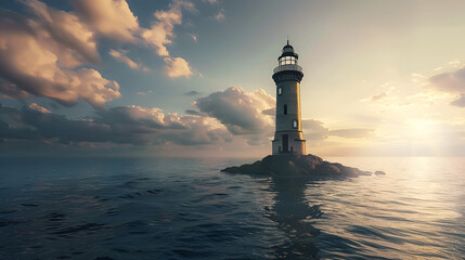 Fototapeta premium Lighthouse in the Middle of the Ocean Lighthouse on the Island Aspect 16:9 