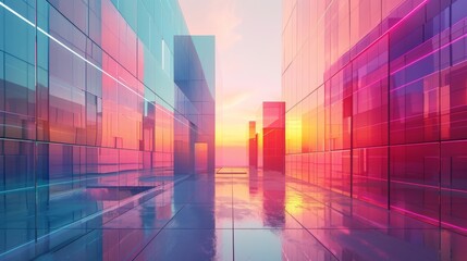 Architectural Innovation: Futuristic Building with Gradient Color Design