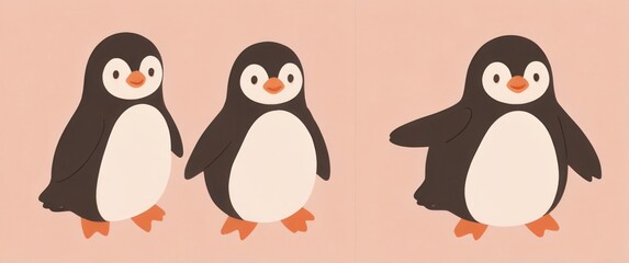 Obraz premium flat illustration group of cute pinguns