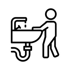 Vector black line icon for Wash basin