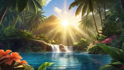 Waterfall in summer