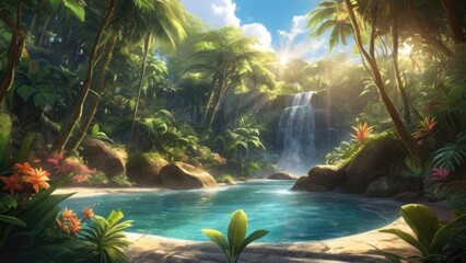 Waterfall in summer