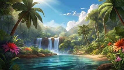 Waterfall in summer