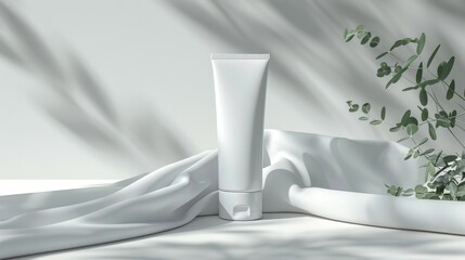 Clean white skincare product, minimalist design, white background, illustration background