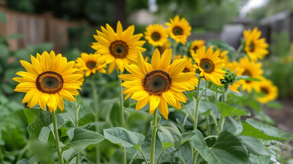Fototapeta premium Sunflowers blooming in the sun in nature garden