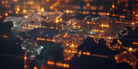 Global Financial Growth Charts and World Map Interface with Copy Space