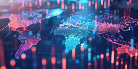 Digital World Map Showing Financial Growth Trends and Statistics