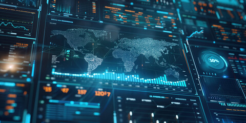 Obraz premium Global Financial Growth Dashboard with Copy Space for Text