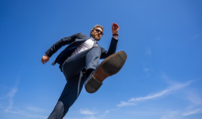 Businessman go step on sky. Next Steps. Business Ambitions concept. Goal business success strategy. Creative growth development. Growth business success process. Steps Forward. Step by step.