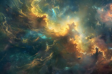 Fototapeta premium An Enchanting Kaleidoscope of Vibrant Nebulae and Glimmering Stars in the Vast Expanse of a Distant Galaxy, Capturing the Breathtaking Beauty and Infinite Wonder of the Universe.