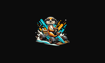 Fototapeta premium meerkat riding car racing vector flat design