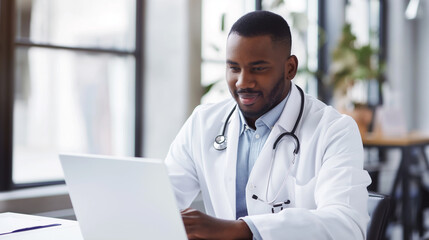 doctor working on laptop, portrait of a doctor using laptop for research about a medical case 