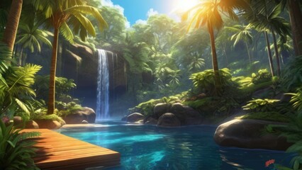 Waterfall in summer