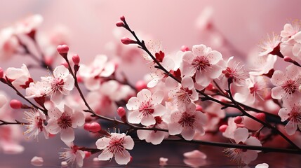 Obraz premium A cherry blossom forest at dawn nature background with a dreamlike quality.