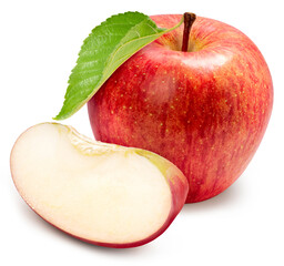 Red Apple isolated on white background, Fresh Pink Japanese Apple with leaf on white background, With clipping path.