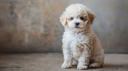 Adorable Bichon Frise Puppy with Fluffy White Coat Sitting Calmly - Cute Pet Portraits