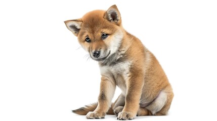 Obraz premium Curious Shiba Inu Puppy with Fox-Like Appearance Tilting Head in Adorable Pose