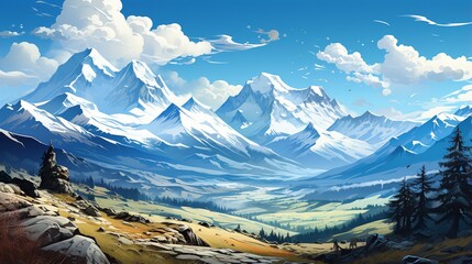 A majestic mountain nature background with snow-capped peaks