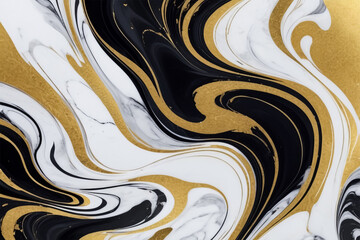 Obraz premium Abstract Marble Swirls in Black, Gold, and White