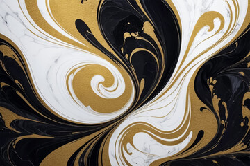 Abstract Marble Swirls in Black, Gold, and White