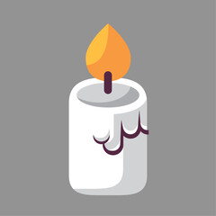 A burning candle on a stand. warm cozy illustration